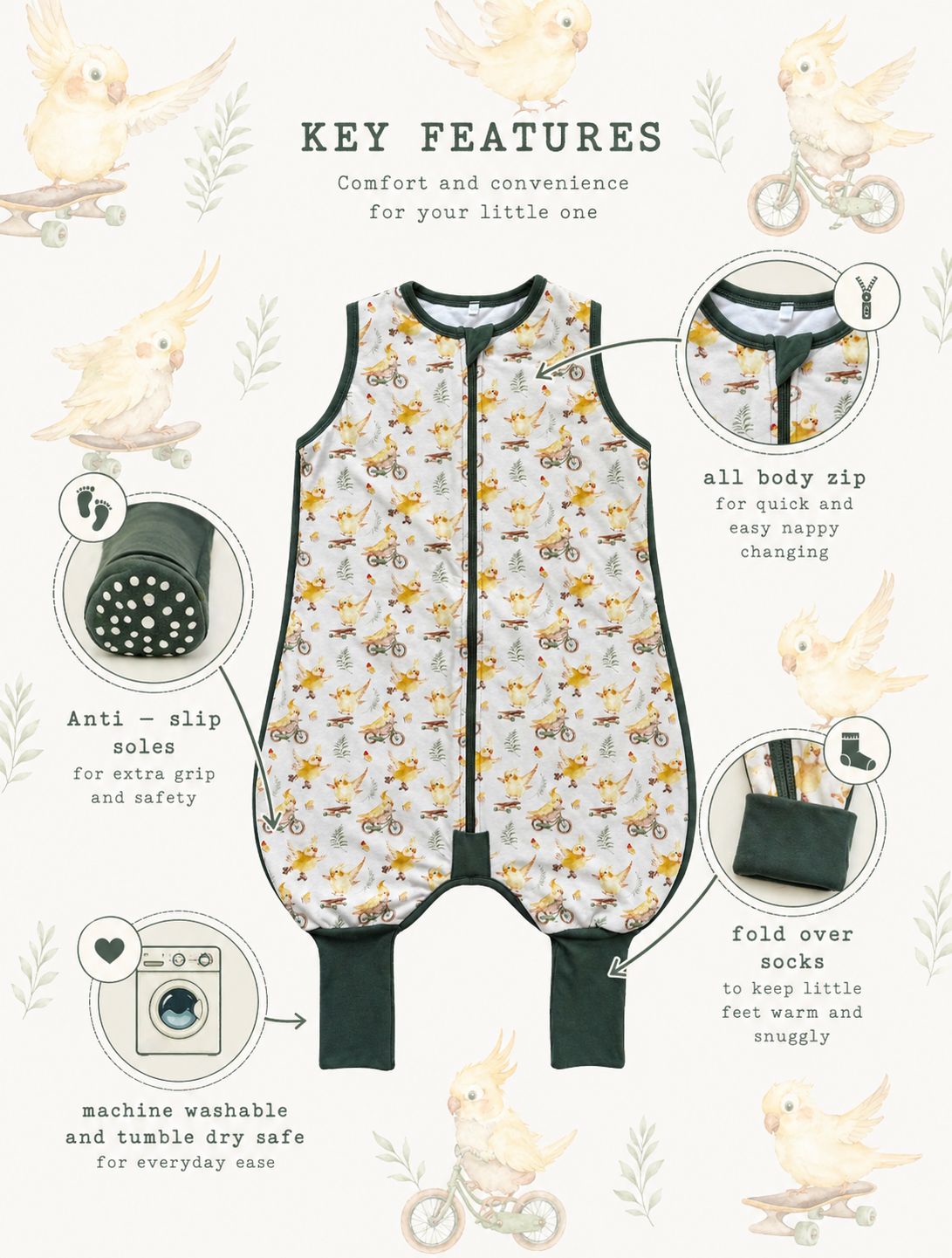 Parrots - Toddler Sleeping Suit 2.5 TOG