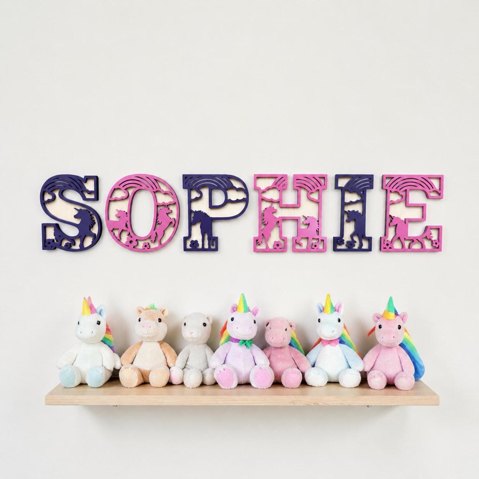 Personalised Wooden Unicorn Name Sign Bedroom Wall Art Nursery Decor